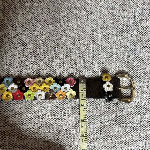 Floral Studded Leather Brown Belt Women Bohemian Art main image 5